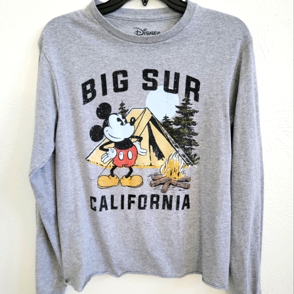 Disney Blue Big Sur Mickey Mouse Long Sleeve Crop Shirt, Womens Size XS